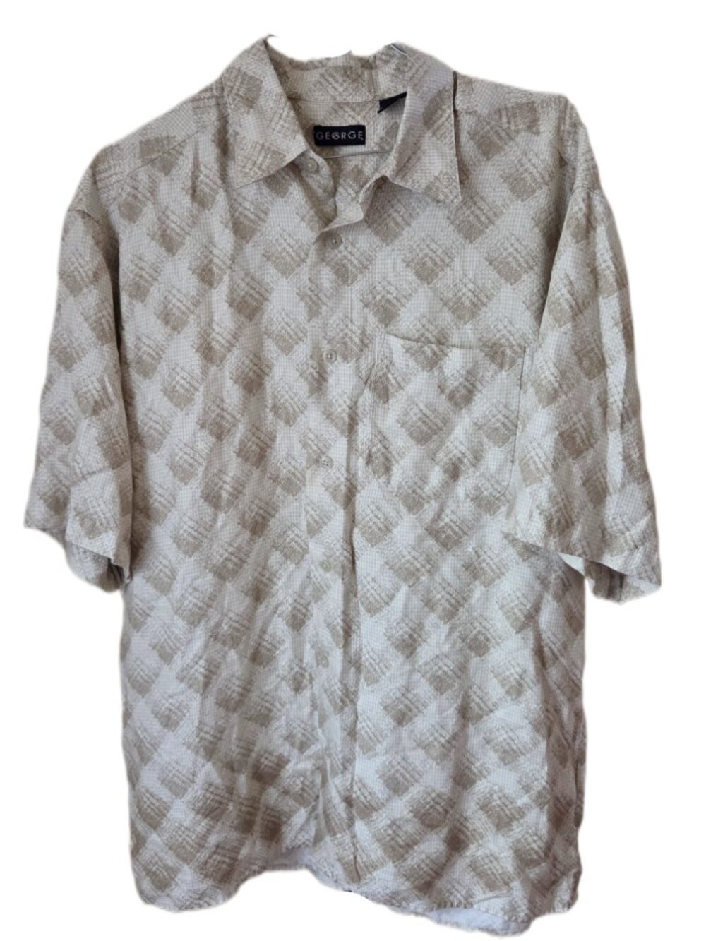 George Men's Cream & Tan Short Sleeve Button Down Shirt with Pocket